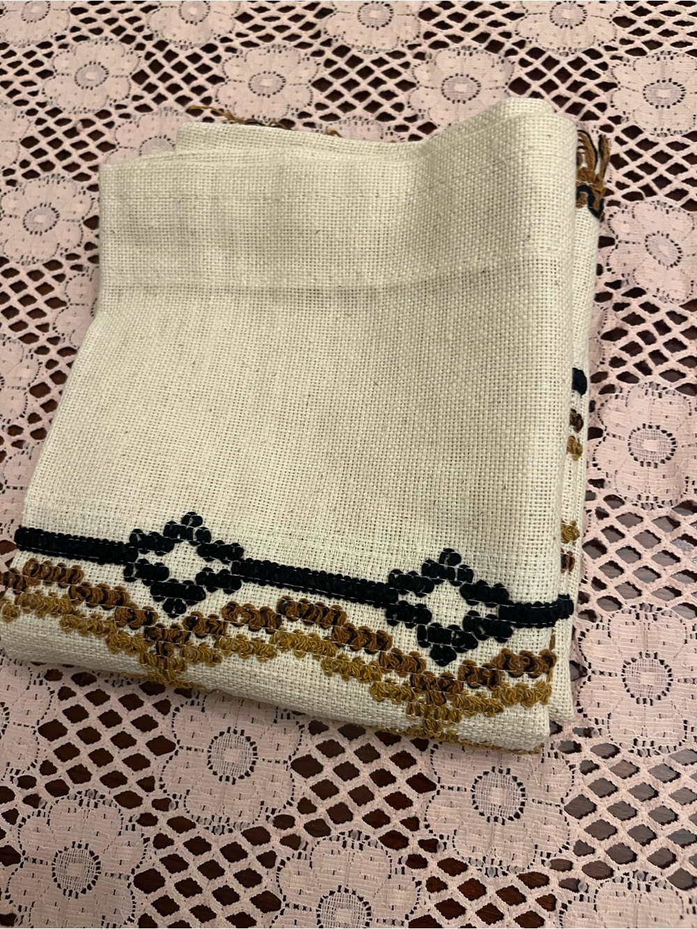 Embroidered Cream Linen single curtain with Black & Brown Accent